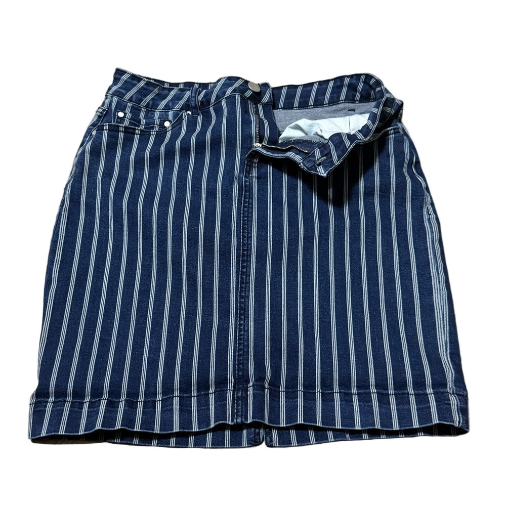 Baccini Navy Striped Denim Skirt Cotton Polyester Rayon Spandex Women Size 6 - Picture 3 of 11